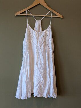 Lulus White Racerback Mini Swing Dress Med Summer Beach Bridal Boho Fairy